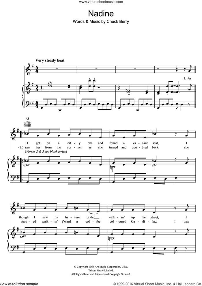 Nadine (Is It You) sheet music for voice, piano or guitar by Chuck Berry, intermediate skill level