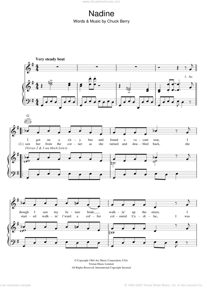 Nadine (Is It You) sheet music for voice, piano or guitar by Chuck Berry, intermediate skill level