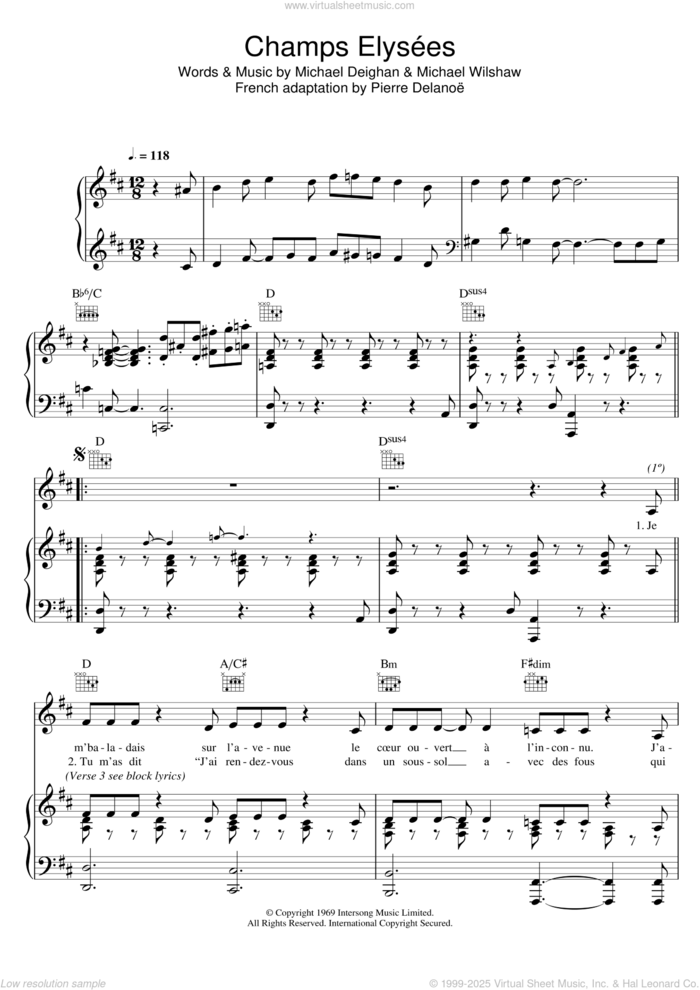 Champs Elysees sheet music for voice, piano or guitar by Zaz, Pierre DelanoAA, Pierre Delanoe, Michael Deighan and Michael Wilshaw, intermediate skill level