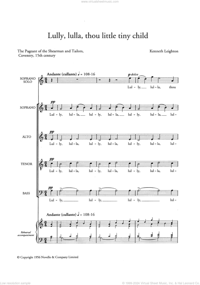 Lully, Lulla, Thou Little Tiny Child sheet music for choir by Kenneth Leighton and Traditional Words, classical score, intermediate skill level