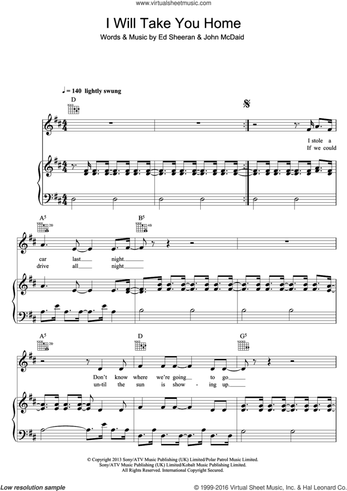 I Will Take You Home sheet music for voice, piano or guitar by Ed Sheeran and John McDaid, intermediate skill level