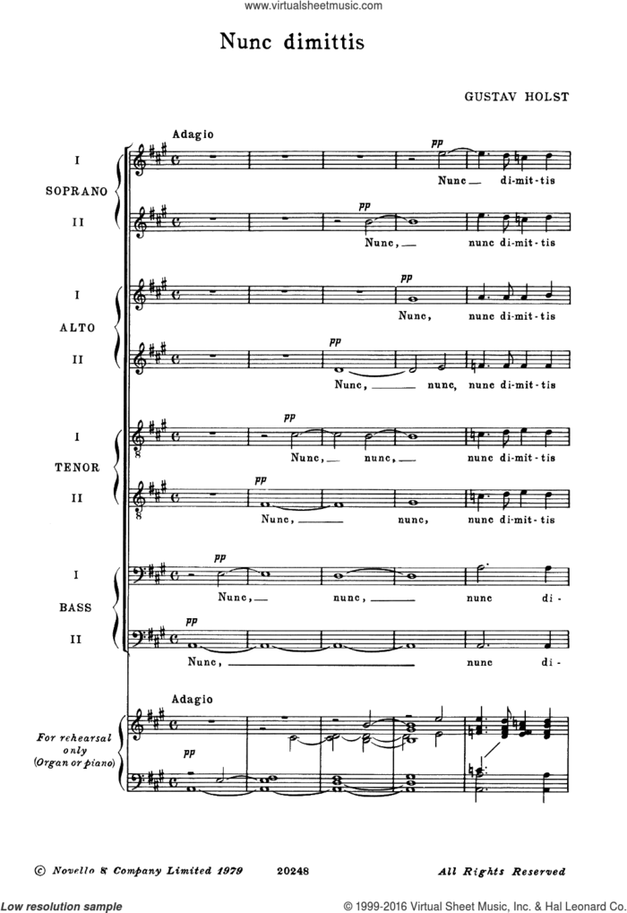 Nunc Dimittis sheet music for voice, piano or guitar by Gustav Holst, Imogen Holst and Miscellaneous, classical score, intermediate skill level