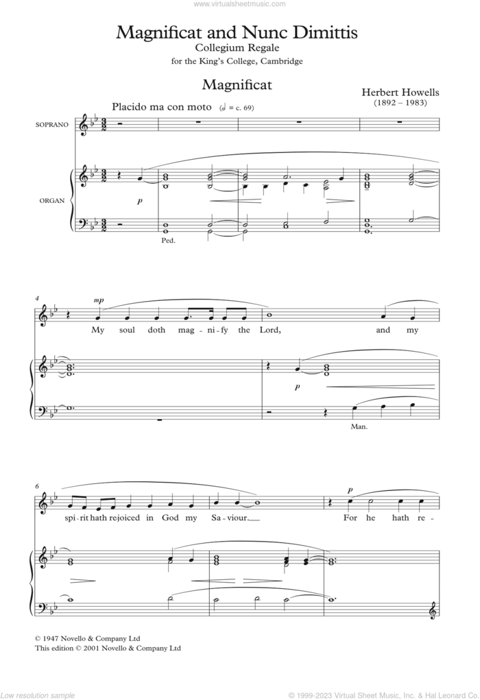 Collegium Regale 1945 Magnificat And Nunc Dimittis sheet music for choir (SATB: soprano, alto, tenor, bass) by Herbert Howells and Liturgical, classical score, intermediate skill level