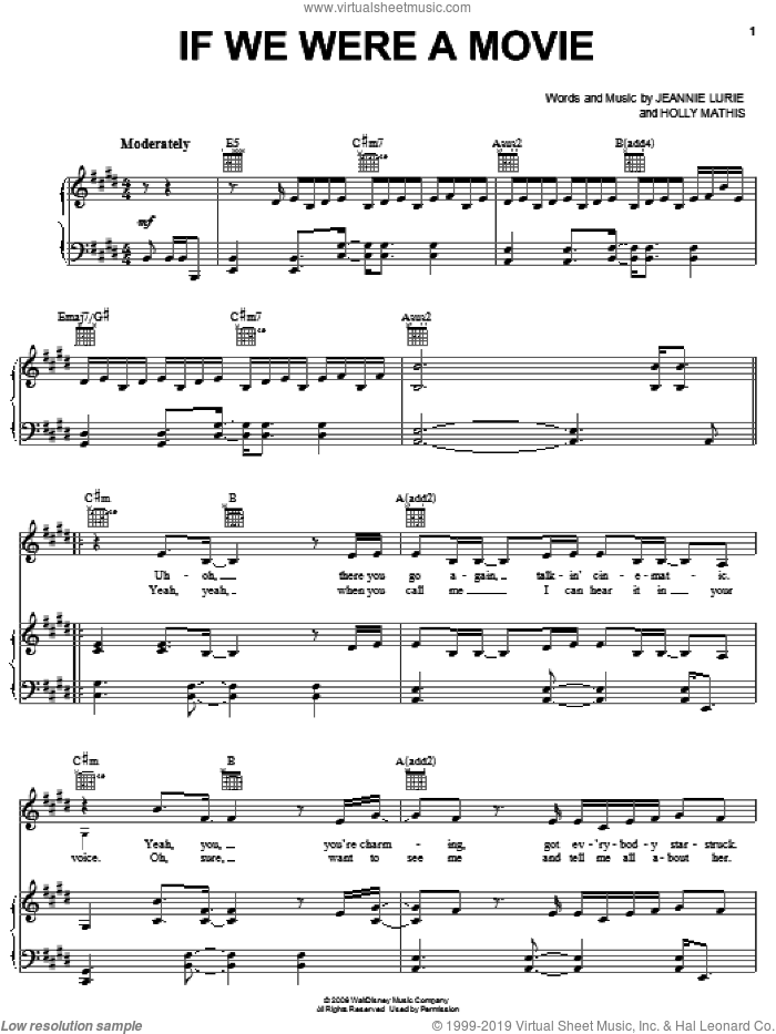 If We Were A Movie sheet music for voice, piano or guitar by Hannah Montana, Miley Cyrus, Holly Mathis and Jeannie Lurie, intermediate skill level