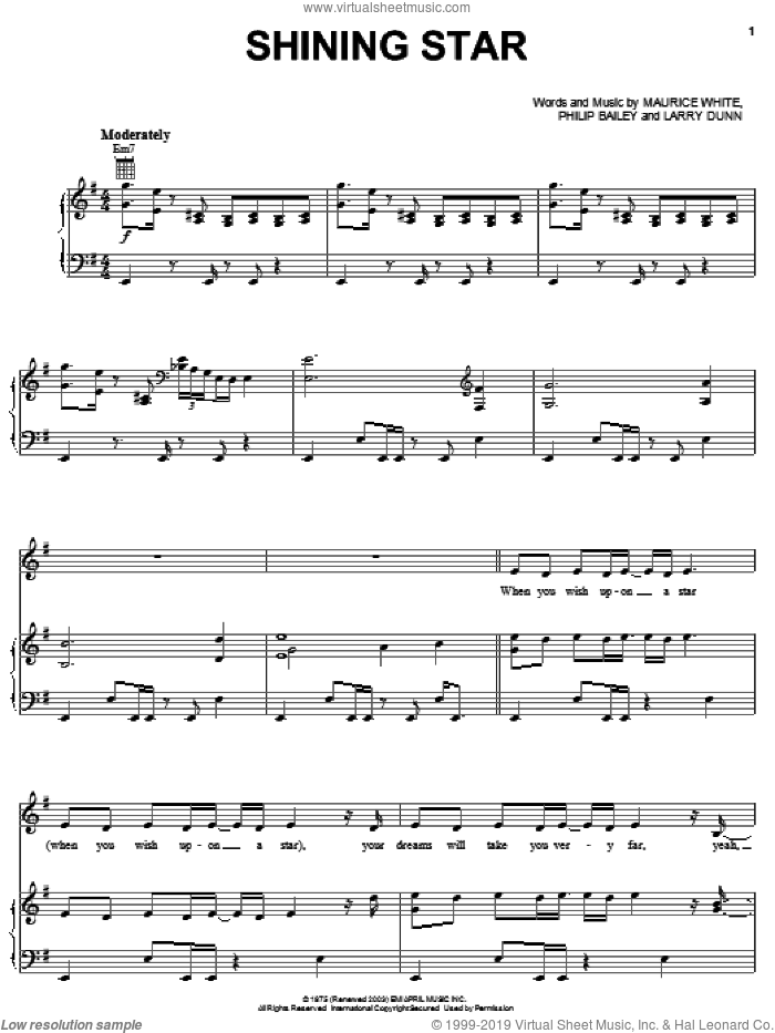 Shining Star sheet music for voice, piano or guitar by B Five, Earth, Wind & Fire, Hannah Montana, Yolanda Adams, Larry Dunn, Maurice White and Philip Bailey, intermediate skill level