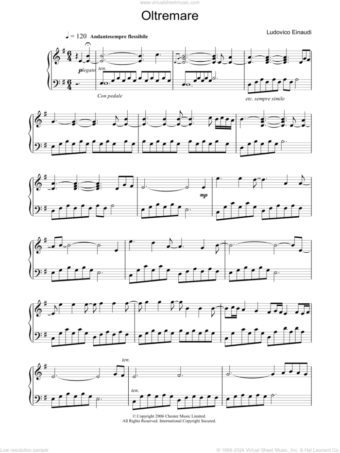 Oltremare sheet music for piano solo by Ludovico Einaudi, classical score, intermediate skill level