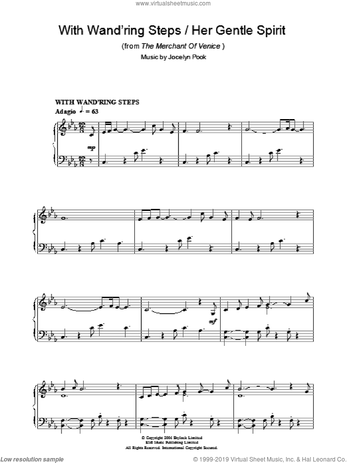 With Wand'ring Steps (from The Merchant Of Venice) sheet music for piano solo by Jocelyn Pook, intermediate skill level