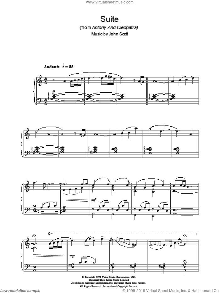 Suite (from Antony And Cleopatra) sheet music for piano solo by John Scott, intermediate skill level