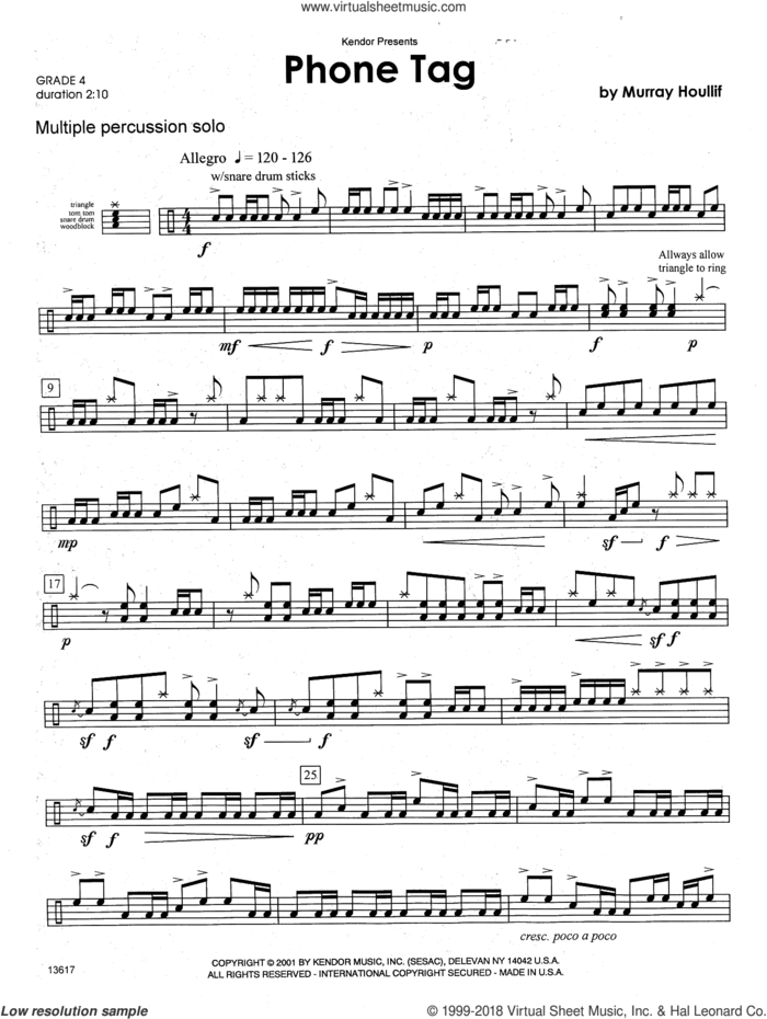 Phone Tag sheet music for percussions by Houllif, intermediate skill level