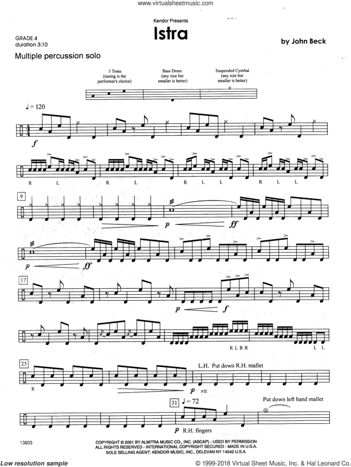 Istra sheet music for percussions by John H. Beck, intermediate skill level