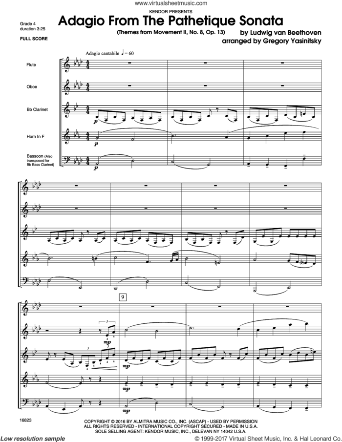 Adagio From The Pathetique Sonata (Themes From Movement II, No. 8, Op. 13) (COMPLETE) sheet music for wind ensemble by Ludwig van Beethoven and Yasinitsky, classical score, intermediate skill level