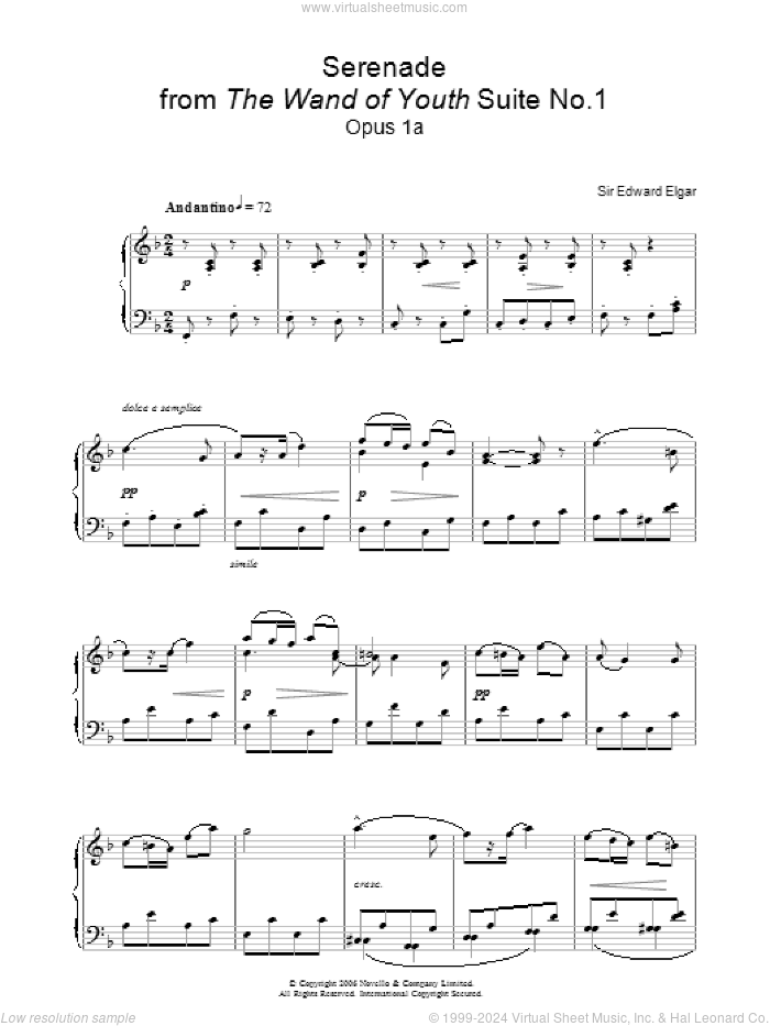 Serenade From The Wand Of Youth Suite No 1 Op 1a sheet music for piano solo by Edward Elgar, classical score, intermediate skill level