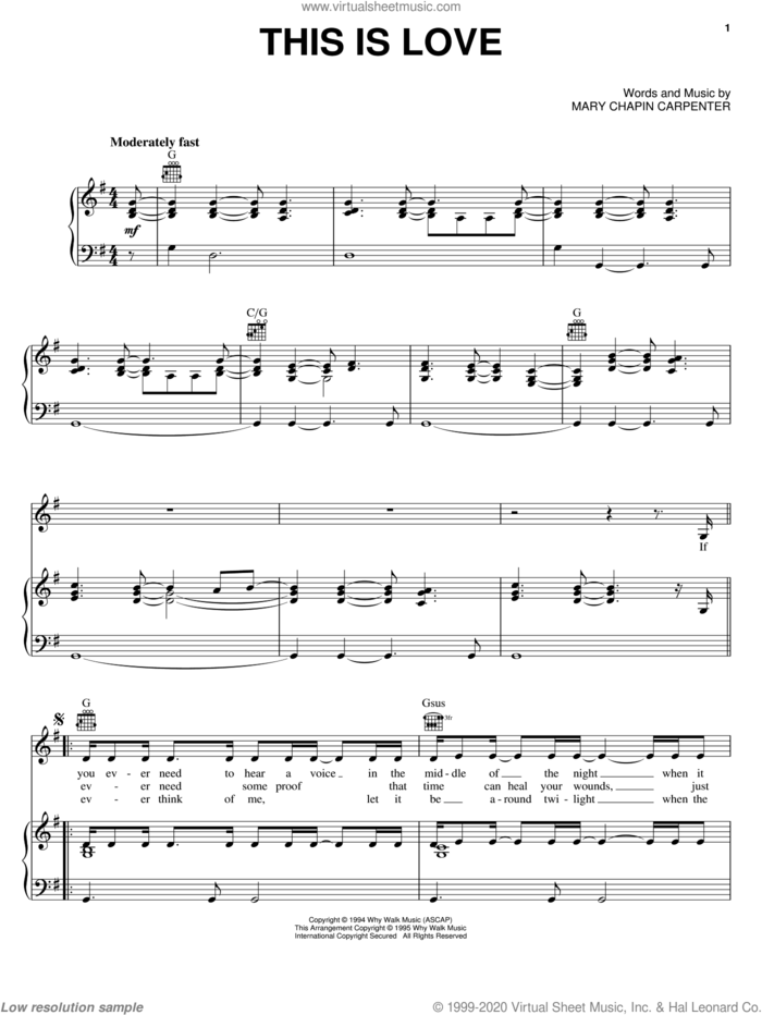 This Is Love sheet music for voice, piano or guitar by Mary Chapin Carpenter, intermediate skill level