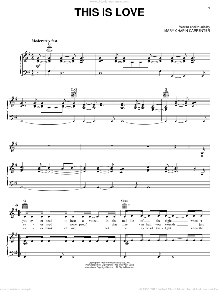 This Is Love sheet music for voice, piano or guitar by Mary Chapin Carpenter, intermediate skill level