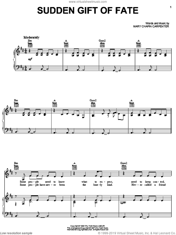 Sudden Gift Of Fate sheet music for voice, piano or guitar by Mary Chapin Carpenter, intermediate skill level