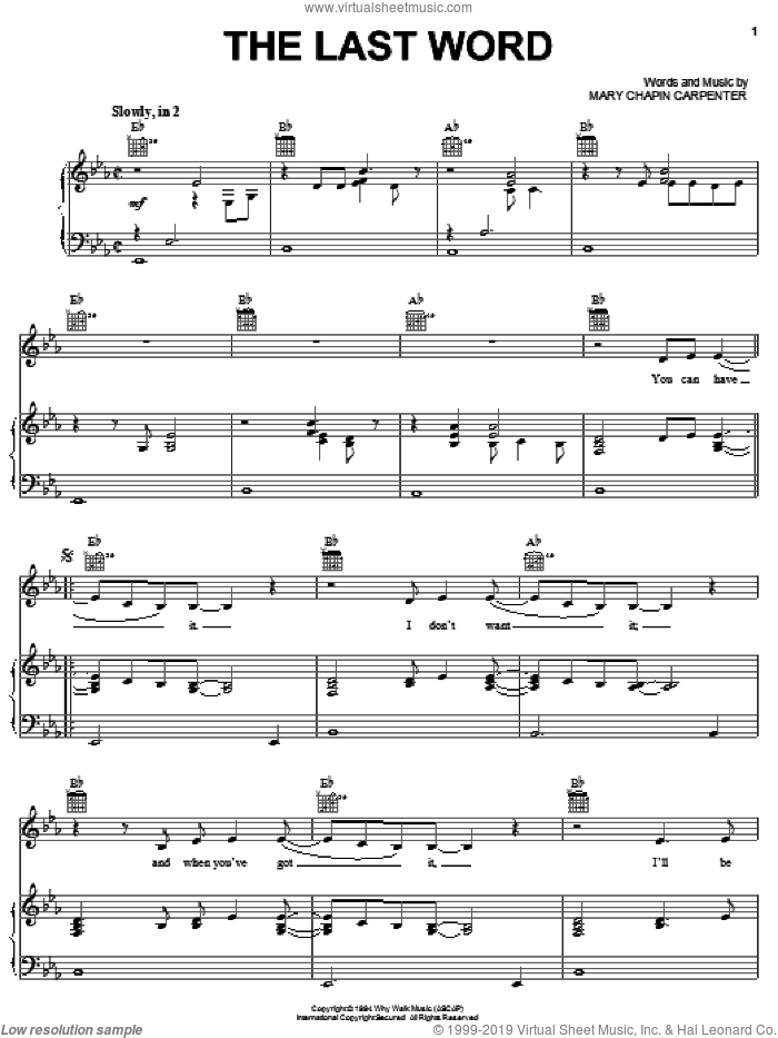 The Last Word sheet music for voice, piano or guitar by Mary Chapin Carpenter, intermediate skill level