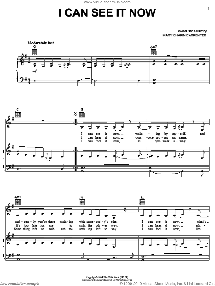 I Can See It Now sheet music for voice, piano or guitar by Mary Chapin Carpenter, intermediate skill level