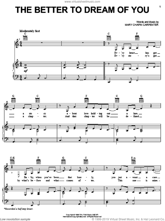 The Better To Dream Of You sheet music for voice, piano or guitar by Mary Chapin Carpenter, intermediate skill level