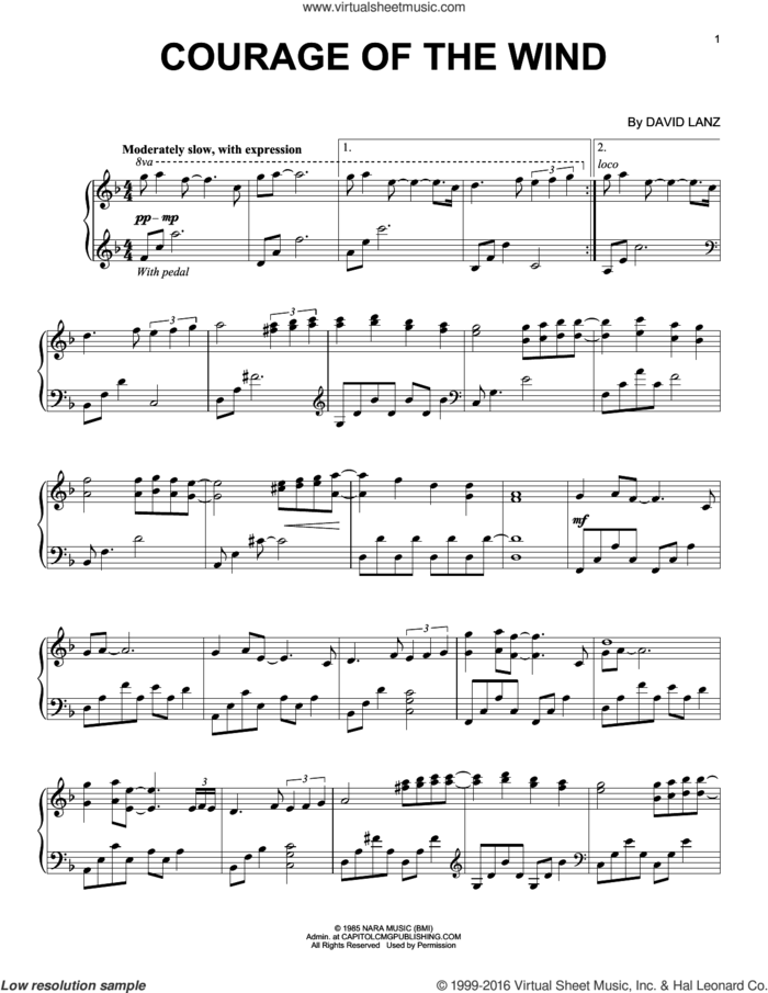 Courage Of The Wind sheet music for piano solo by David Lanz, intermediate skill level