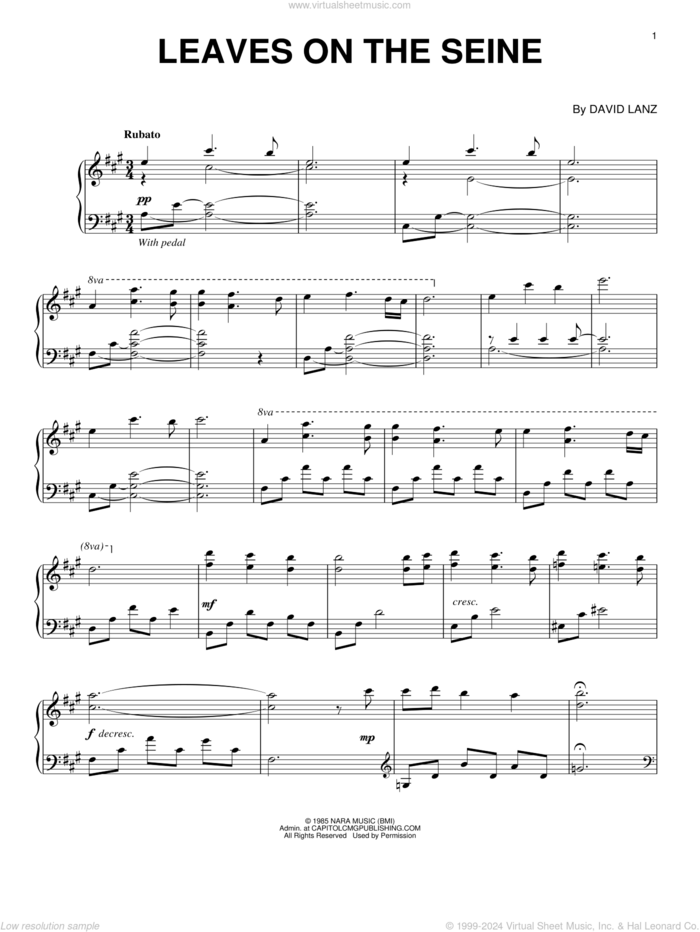 Leaves On The Seine, (intermediate) sheet music for piano solo by David Lanz, intermediate skill level