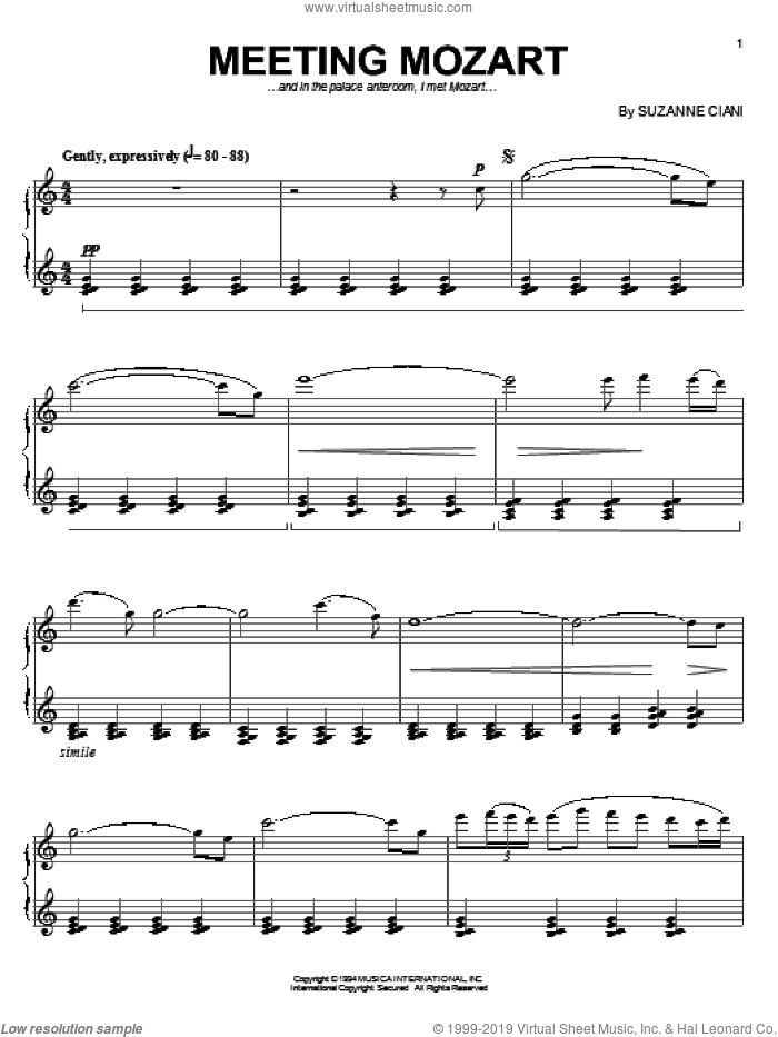Meeting Mozart sheet music for piano solo by Suzanne Ciani, intermediate skill level