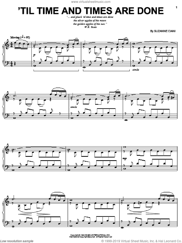 'Til Time and Times Are Done sheet music for piano solo by Suzanne Ciani, intermediate skill level