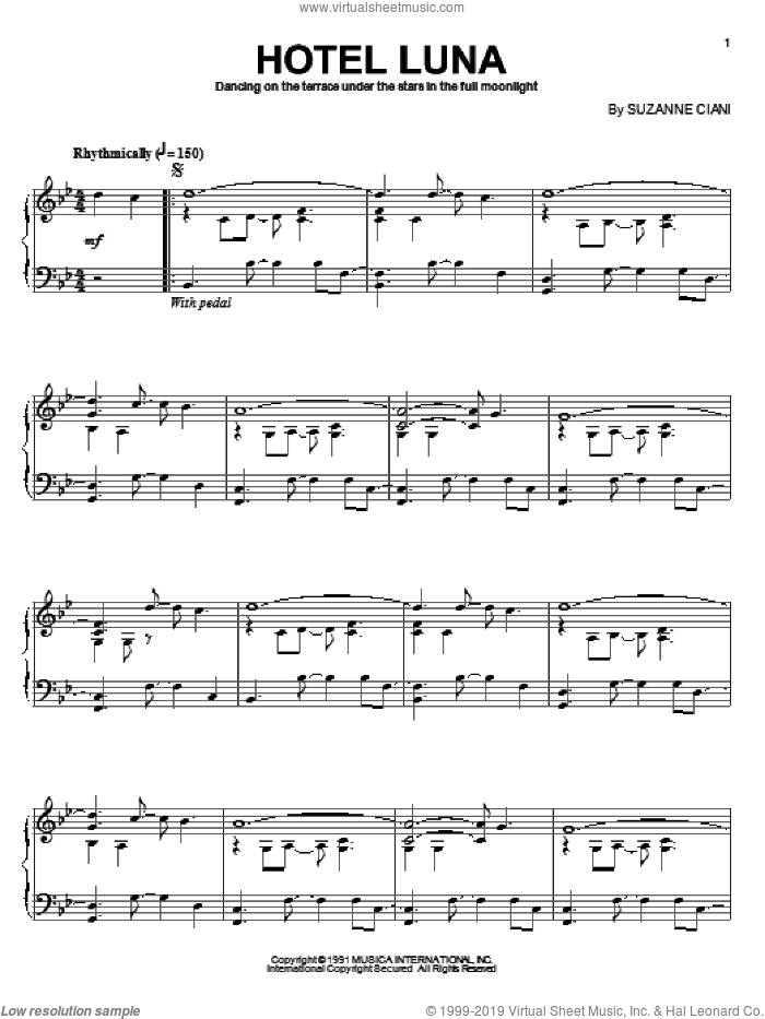 Hotel Luna sheet music for piano solo by Suzanne Ciani, intermediate skill level