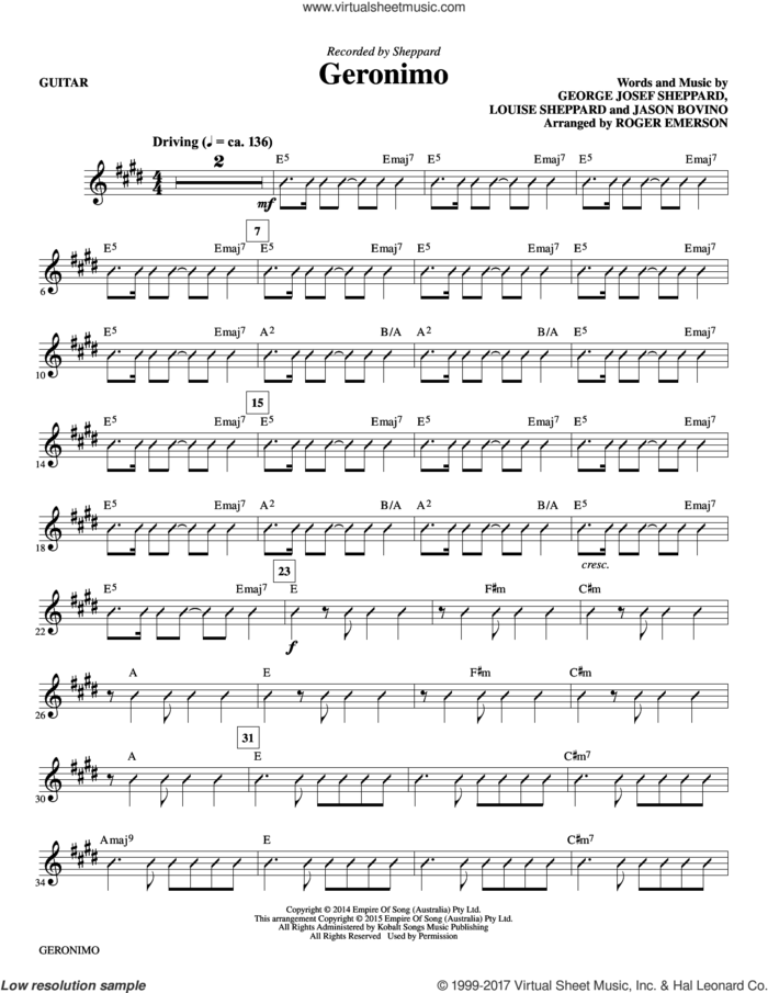 Geronimo (complete set of parts) sheet music for orchestra/band by Sheppard, Amy Louise Sheppard, George Josef Sheppard, Jason Bovino and R. Emerson, intermediate skill level