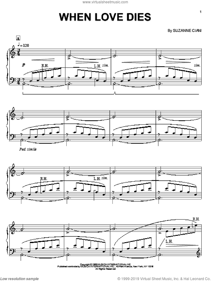 When Love Dies sheet music for piano solo by Suzanne Ciani, intermediate skill level