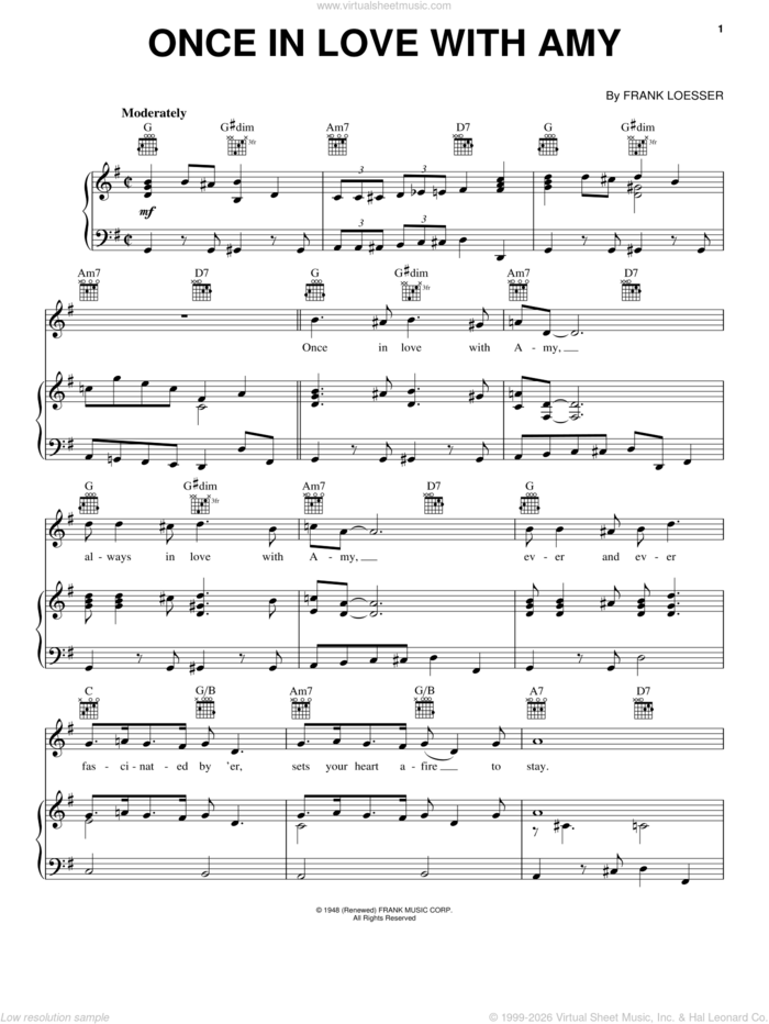 Once In Love With Amy sheet music for voice, piano or guitar by Frank Loesser, intermediate skill level