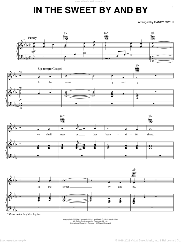 In The Sweet By And By sheet music for voice, piano or guitar by Alabama and Randy Owen, intermediate skill level