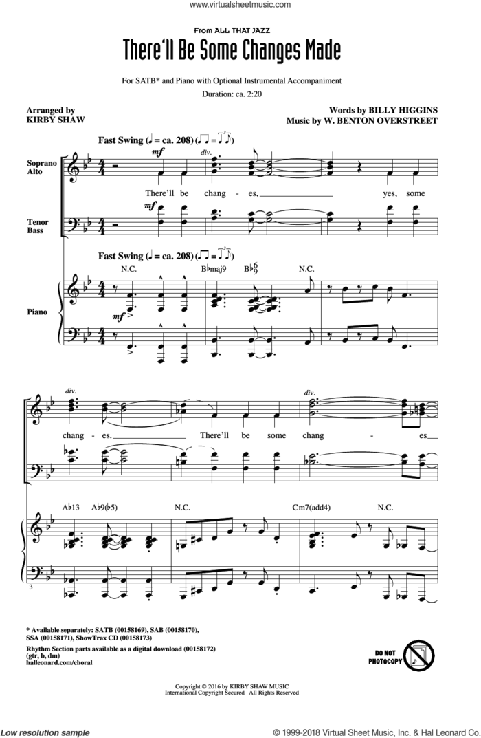 There'll Be Some Changes Made sheet music for choir (SATB: soprano, alto, tenor, bass) by Billy Higgins, Kirby Shaw and W. Benton Overstreet, intermediate skill level