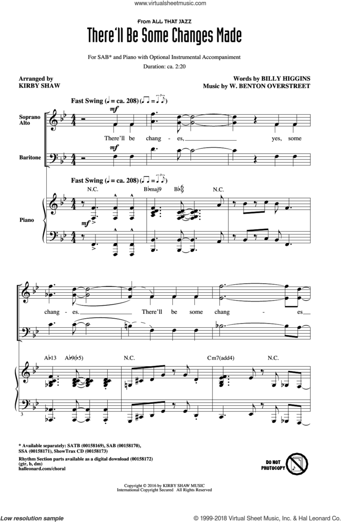 There'll Be Some Changes Made sheet music for choir (SAB: soprano, alto, bass) by Billy Higgins, Kirby Shaw and W. Benton Overstreet, intermediate skill level