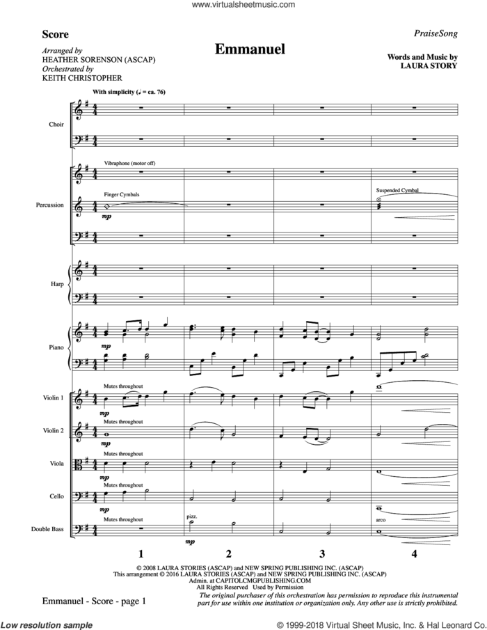 Emmanuel (COMPLETE) sheet music for orchestra/band by Heather Sorenson and Laura Story, intermediate skill level