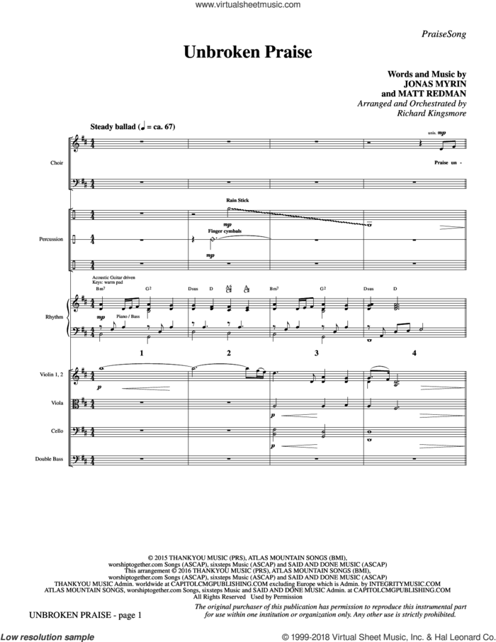 Unbroken Praise (COMPLETE) sheet music for orchestra/band by Matt Redman, Jonas Myrin and Richard Kingsmore, intermediate skill level