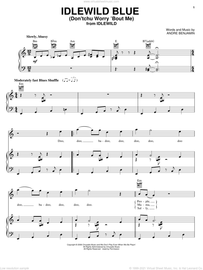 Idlewild Blue (Don'tchu Worry 'Bout Me) sheet music for voice, piano or guitar by OutKast and Andre Benjamin, intermediate skill level