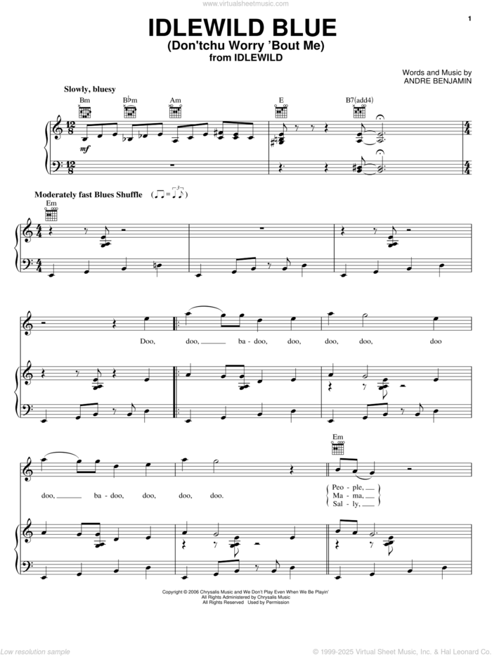 Idlewild Blue (Don'tchu Worry 'Bout Me) sheet music for voice, piano or guitar by OutKast and Andre Benjamin, intermediate skill level