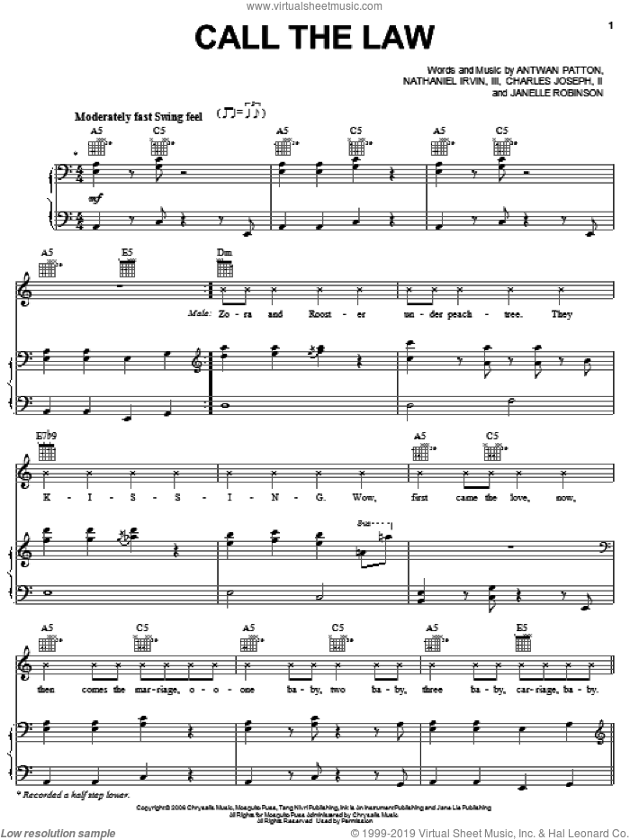 Call The Law sheet music for voice, piano or guitar by OutKast, Antwan Patton, Charles Joseph, II, Janelle Robinson and Nathaniel Irvin, intermediate skill level