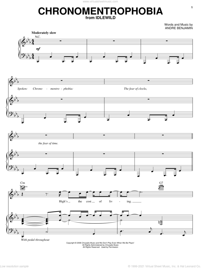 Chronomentrophobia sheet music for voice, piano or guitar by OutKast and Andre Benjamin, intermediate skill level