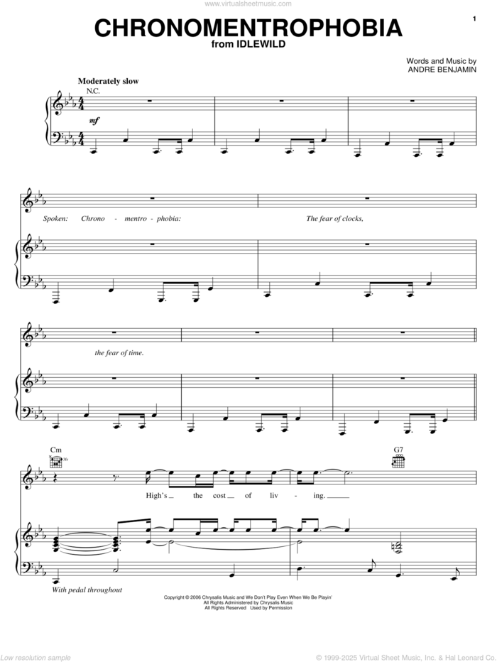 Chronomentrophobia sheet music for voice, piano or guitar by OutKast and Andre Benjamin, intermediate skill level