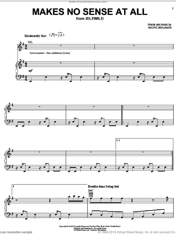 Makes No Sense At All sheet music for voice, piano or guitar by OutKast and Andre Benjamin, intermediate skill level
