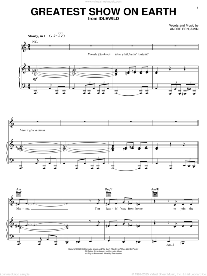 Greatest Show On Earth sheet music for voice, piano or guitar by OutKast and Andre Benjamin, intermediate skill level