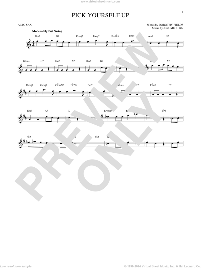 Pick Yourself Up sheet music for alto saxophone solo by Jerome Kern and Dorothy Fields, intermediate skill level