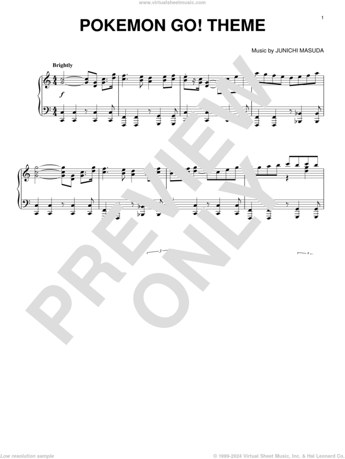 Pokemon Go! Theme sheet music for piano solo by Junichi Masuda, intermediate skill level