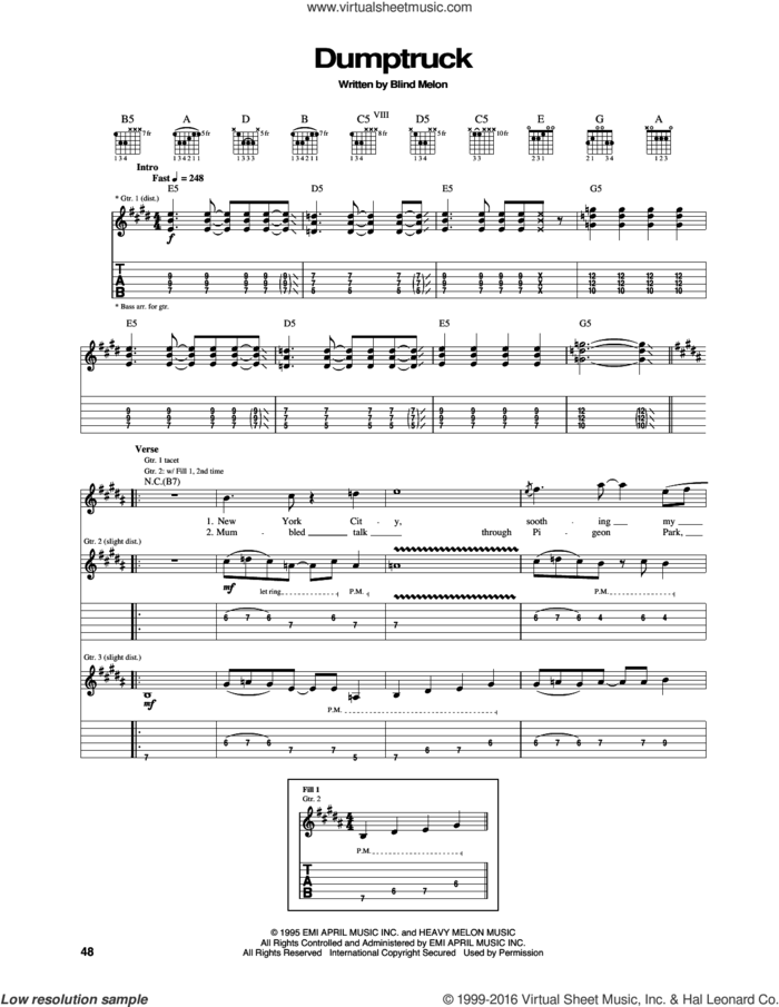 Dumptruck sheet music for guitar (tablature) by Blind Melon, intermediate skill level