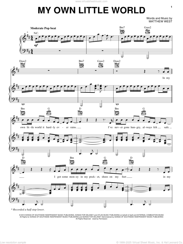 My Own Little World sheet music for voice, piano or guitar by Matthew West, intermediate skill level