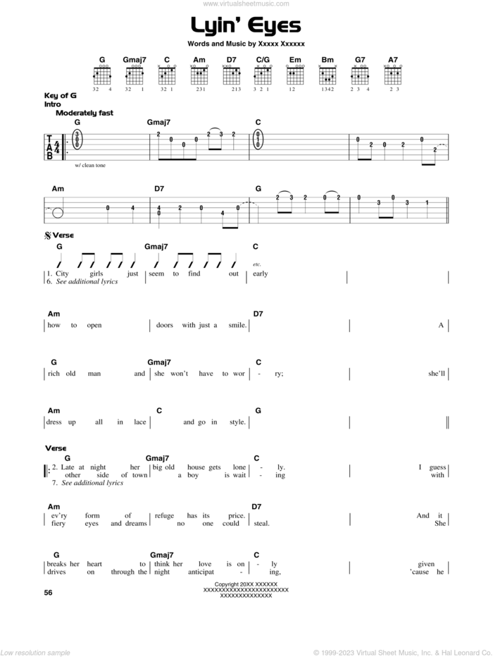Lyin' Eyes sheet music for guitar solo (lead sheet) by Don Henley, The Eagles and Glenn Frey, intermediate guitar (lead sheet)