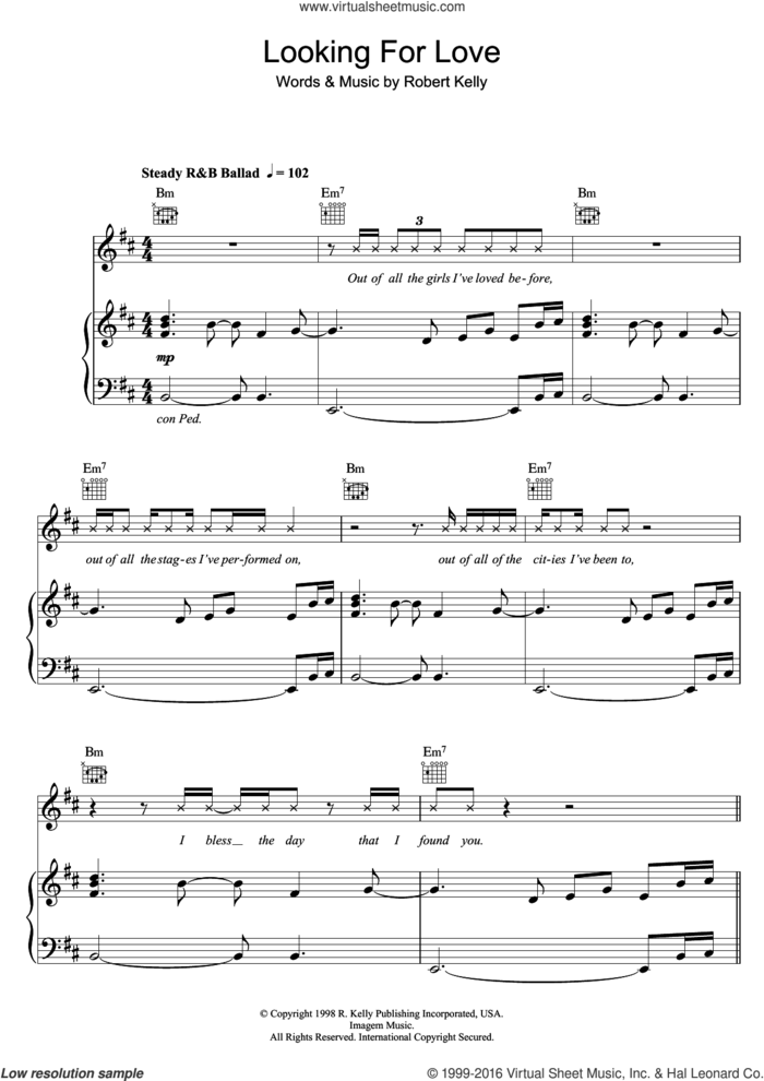 Looking For Love sheet music for voice, piano or guitar by Robert Kelly, intermediate skill level
