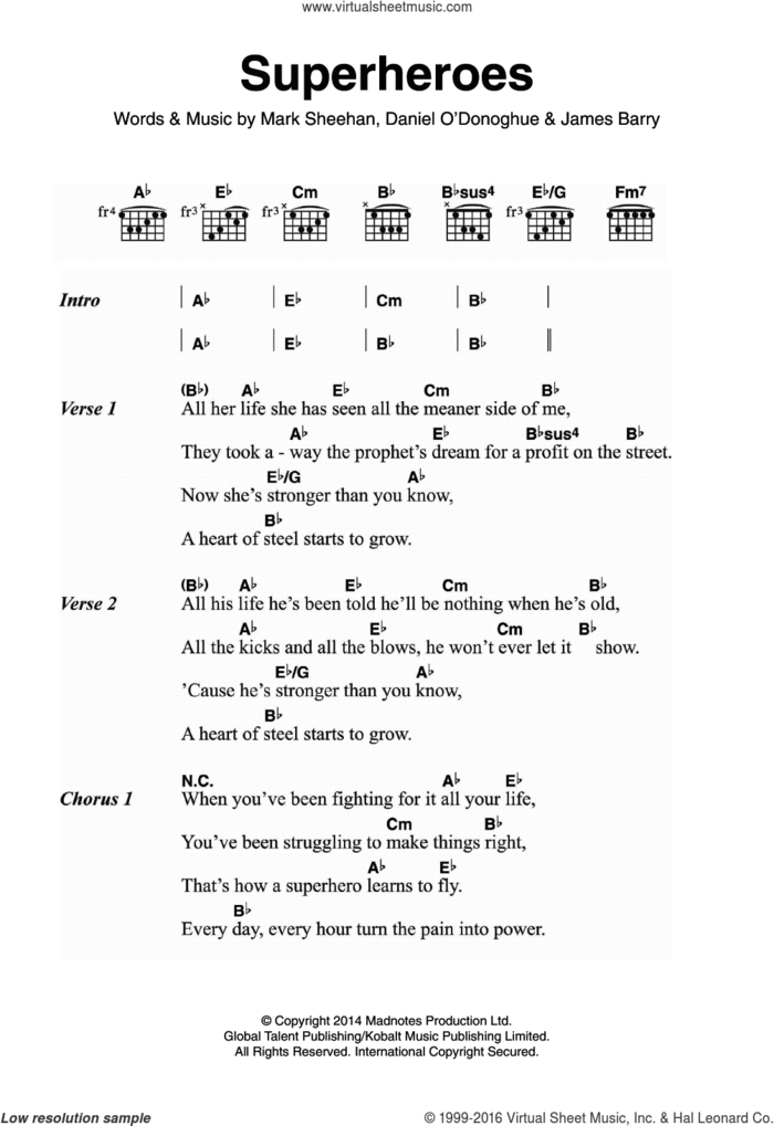 Superheroes sheet music for guitar (chords) by The Script, James Barry and Mark Sheehan, intermediate skill level