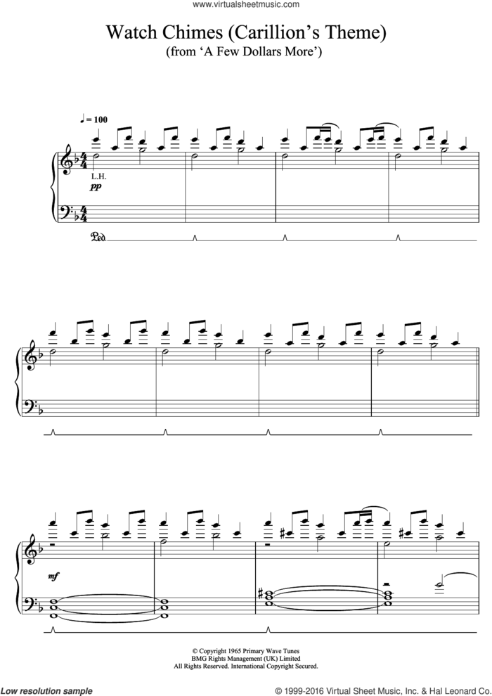 Watch Chimes (from 'A Few Dollars More') sheet music for piano solo by Ennio Morricone, classical score, intermediate skill level